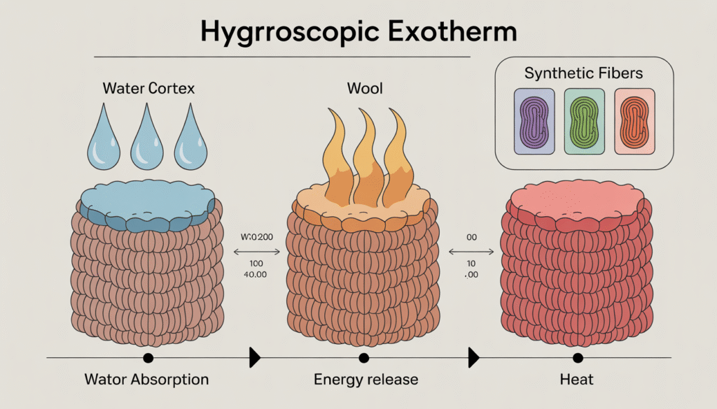 Merino wool beanie knitted with 18.5-micron fibers showing surface loft, keratin crimp morphology, and high thermal resistance structure